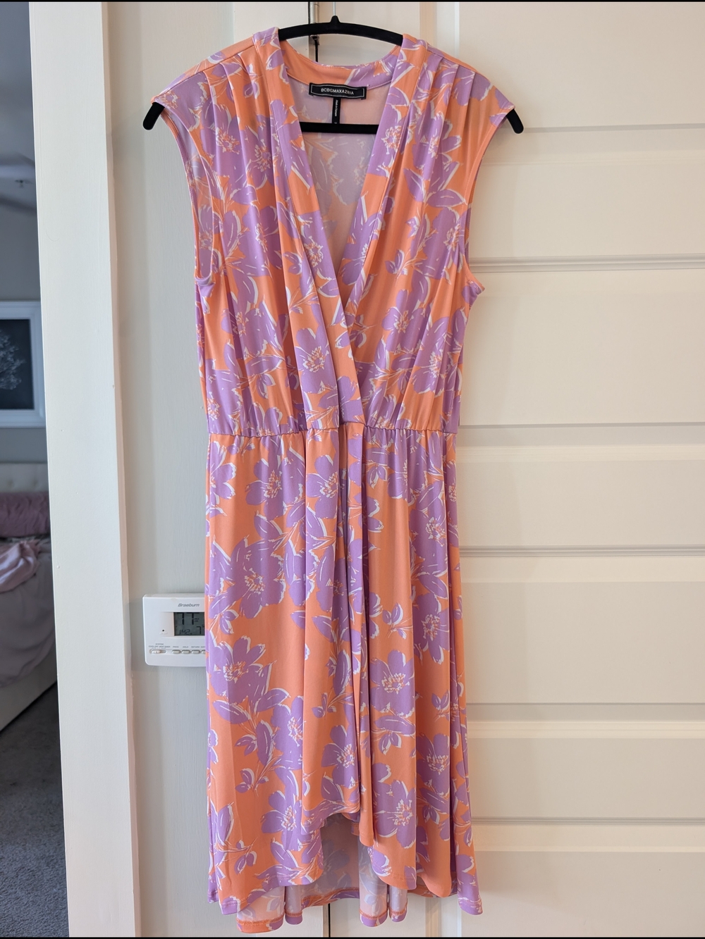 BCBGMaxAzria Peach and Lavender Floral High-Low Dress
